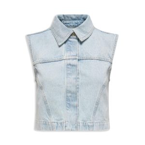 Only Elizabeth Denim Bleach Waistcoat Light Blue Bleached