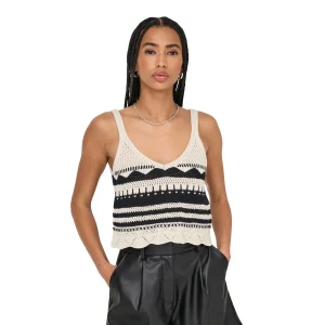 Only Merida Life SL Crop V-Neck Top Knit Ecru/Black Pattern