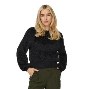 Only Lulu LS Rib Short O-Neck CC Knit Black