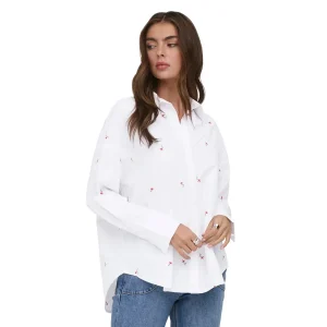 Only Oregon Alva LS Embroidered Shirt Bright White w/ Flower