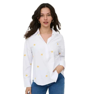 Only Oregon Alva LS Embroidered Shirt Bright White w/ Sun