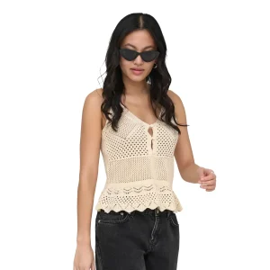 Only Lison SL Peplum Top Knit Ecru