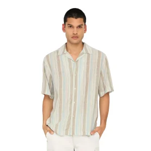 Only & Sons Seppo Strip SS Linen Blend Shirt Cerulean