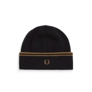 Fred Perry Twin Tipped Merino Wool Beanie Black/Shaded Stone
