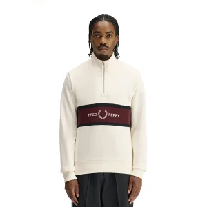 Fred Perry Embroidered Panel Half Zip Sweatshirt Ecru