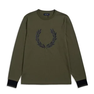 Fred Perry Constrast Cuff Laurel LS T-Shirt Uniform Green